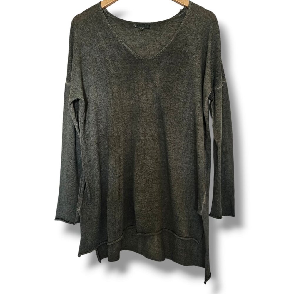 It Is Well Tunic Top‎ Asymmetrical V-Neck Long Sleeve Cotton Size S Olive Green